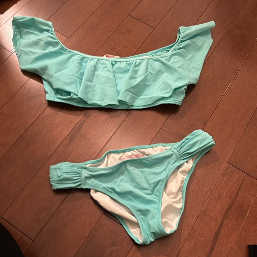 Victoria’s Secret aqua / turquoise blue green ruffle top bikini set